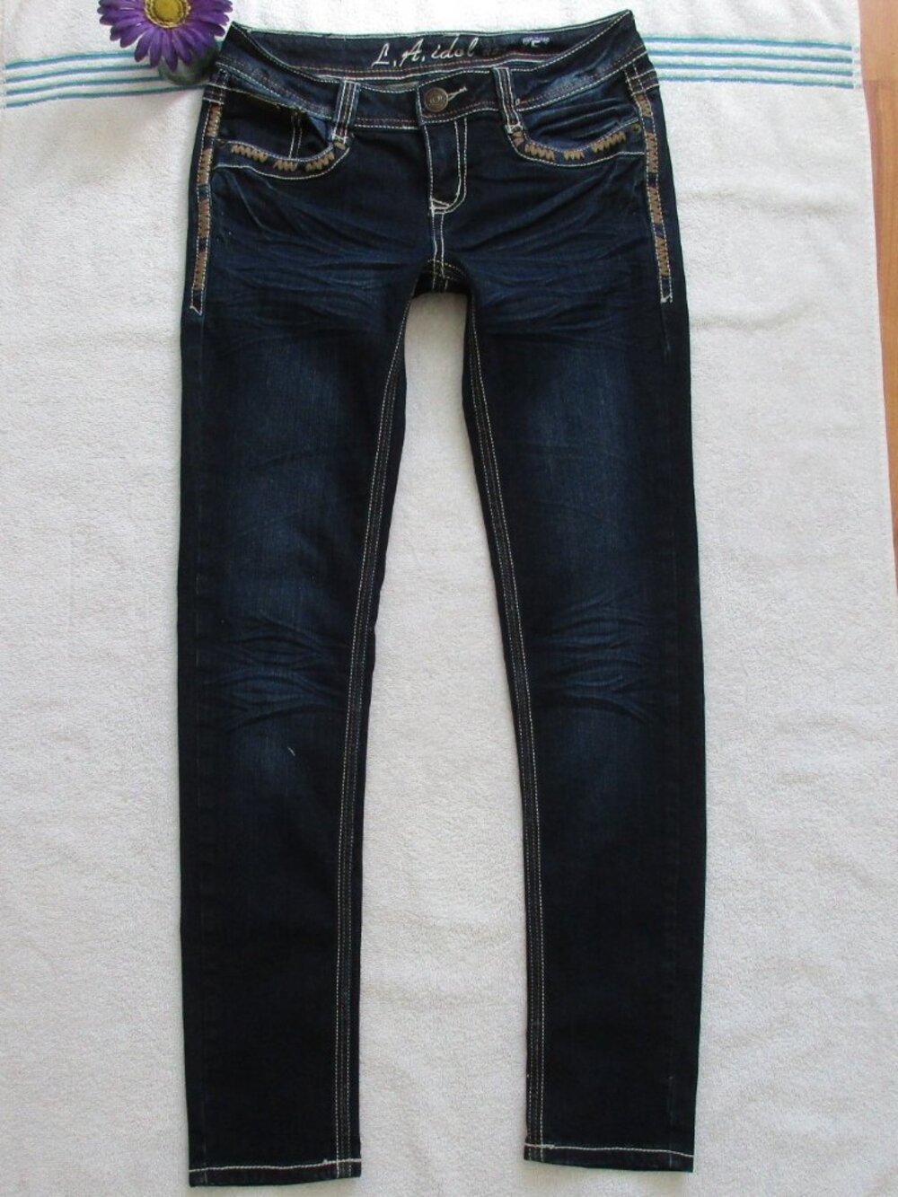 LA IDOL Jeans Size 5 Low Rise Dark Blue Skinny Denim - Picture 4 of 12